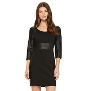 Tart 3/4 Sleeves Scoop Neck Bodycon Mini Dress Black Faux Leather XS